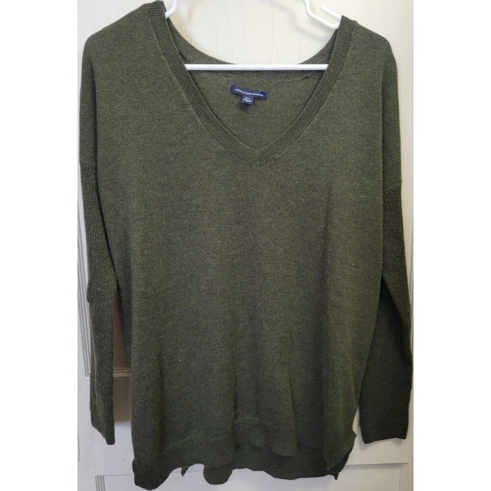 Women's American Eagle Green V Neck Long Sleeve Thin Sweater Size Medium